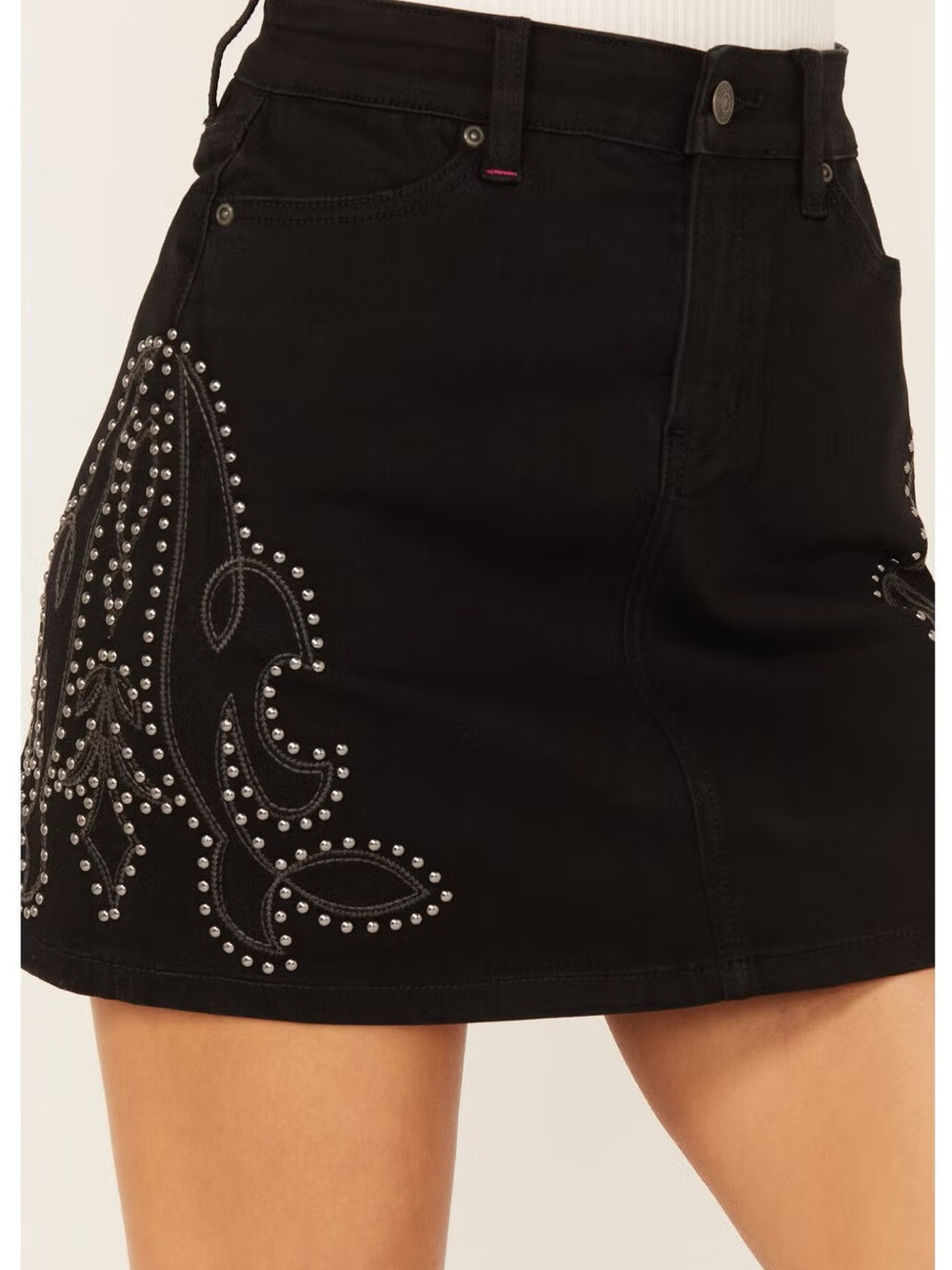 Idyllwind Burbank Embroidered Studded Black Denim Skirt 10 - Picture 16 of 16